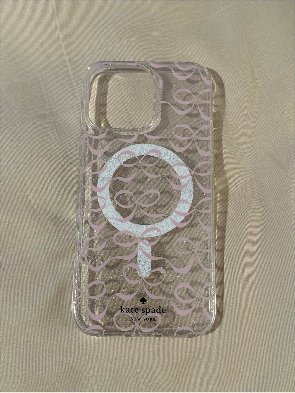 BRAND NEW Kate Spade iPhone 16 Pro Max MagSafe Clear Glitter Pink Bow Case